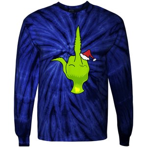 Funny Green Hand Middle Finger Xmas Santa Tie-Dye Long Sleeve Shirt