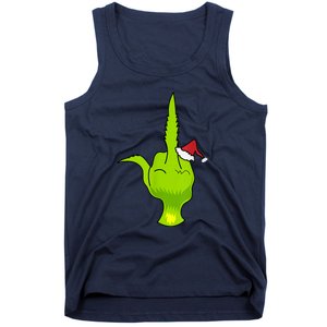 Funny Green Hand Middle Finger Xmas Santa Tank Top