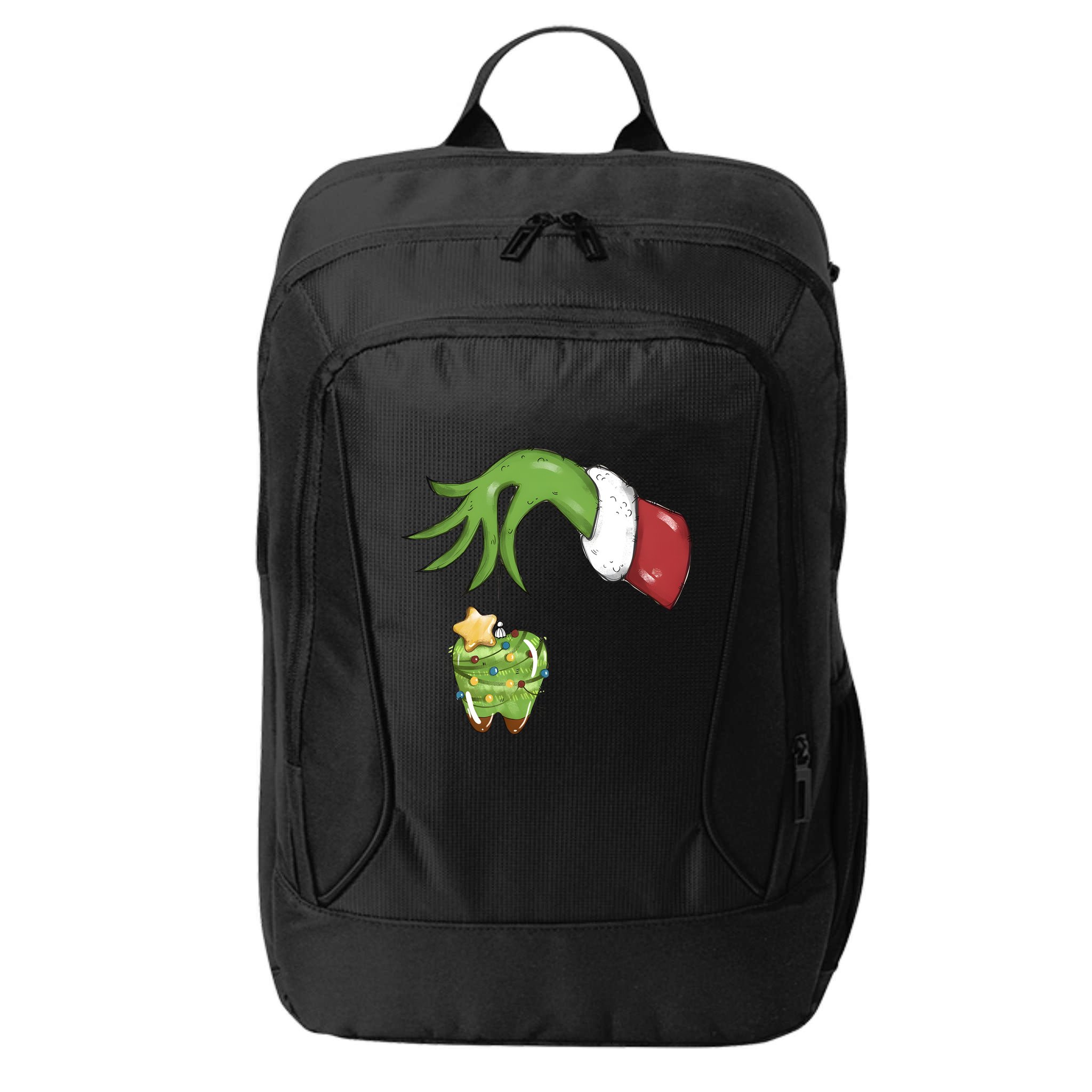 Funny Grinchmas Hand Christmas Lights Tooth Dental Dentist City Backpack