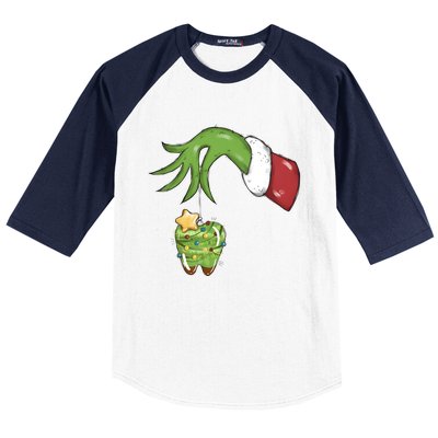 Funny Grinchmas Hand Christmas Lights Tooth Dental Dentist Baseball Sleeve Shirt