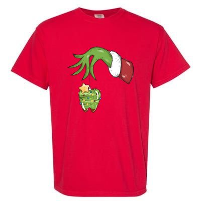 Funny Grinchmas Hand Christmas Lights Tooth Dental Dentist Garment-Dyed Heavyweight T-Shirt