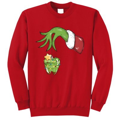 Funny Grinchmas Hand Christmas Lights Tooth Dental Dentist Sweatshirt