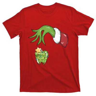 Funny Grinchmas Hand Christmas Lights Tooth Dental Dentist T-Shirt