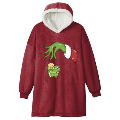 Funny Grinchmas Hand Christmas Lights Tooth Dental Dentist Hooded Wearable Blanket