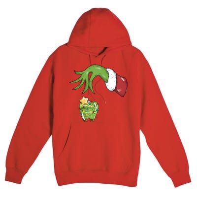 Funny Grinchmas Hand Christmas Lights Tooth Dental Dentist Premium Pullover Hoodie