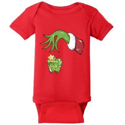 Funny Grinchmas Hand Christmas Lights Tooth Dental Dentist Baby Bodysuit