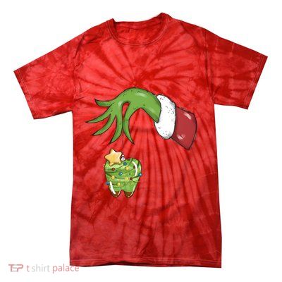 Funny Grinchmas Hand Christmas Lights Tooth Dental Dentist Tie-Dye T-Shirt