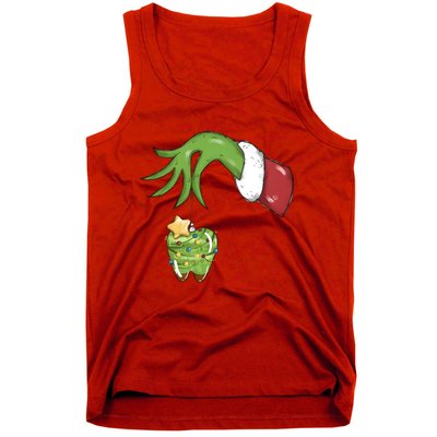 Funny Grinchmas Hand Christmas Lights Tooth Dental Dentist Tank Top