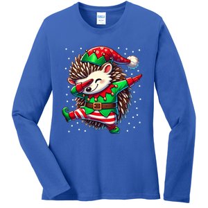 Funny Gift Hedgehog Lover Christmas Hedgehog Elf Ladies Long Sleeve Shirt