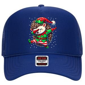 Funny Gift Hedgehog Lover Christmas Hedgehog Elf High Crown Mesh Back Trucker Hat