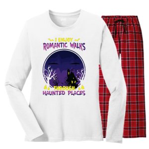 Funny Ghost Hunting Romantic Walk Paranormal Halloween Women's Long Sleeve Flannel Pajama Set 