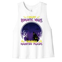 Funny Ghost Hunting Romantic Walk Paranormal Halloween Women's Racerback Cropped Tank