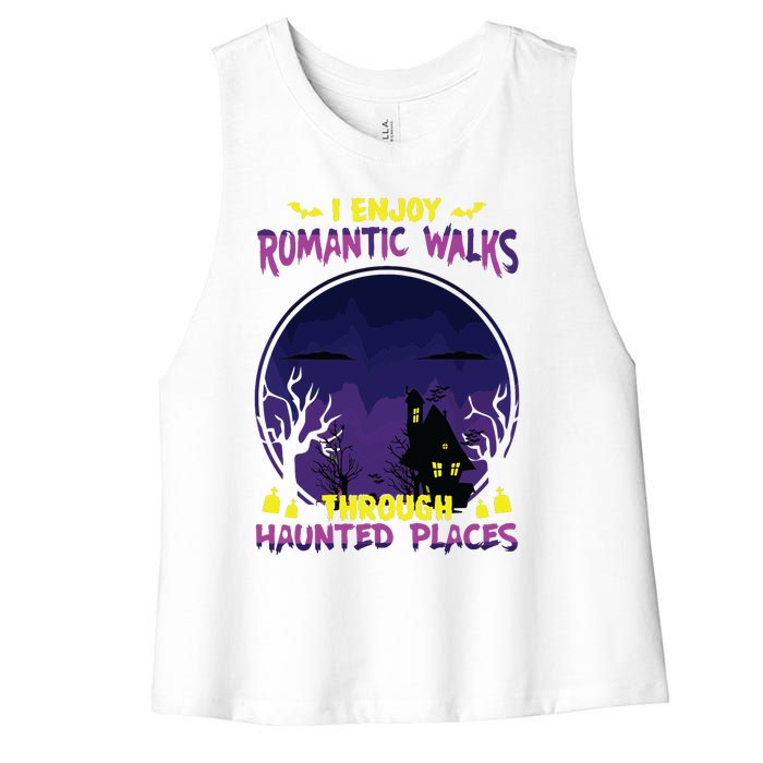 Funny Ghost Hunting Romantic Walk Paranormal Halloween Women's Racerback Cropped Tank