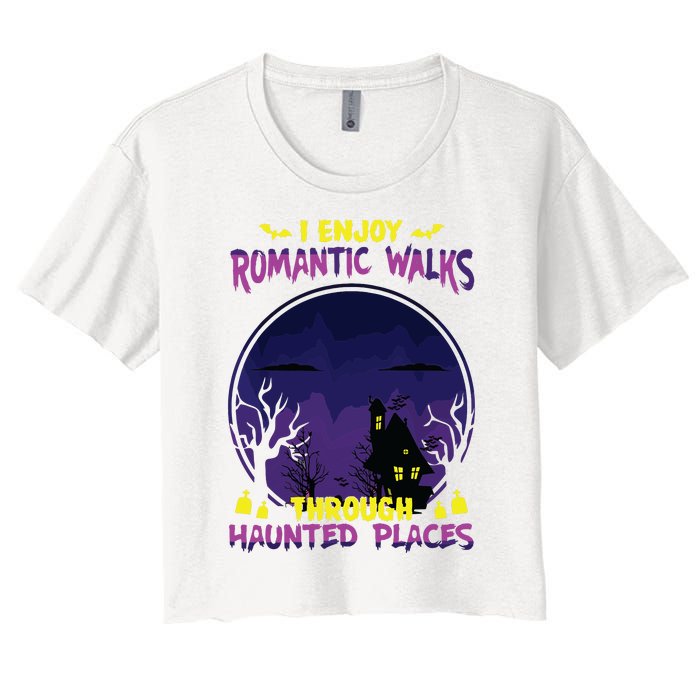 Funny Ghost Hunting Romantic Walk Paranormal Halloween Women's Crop Top Tee