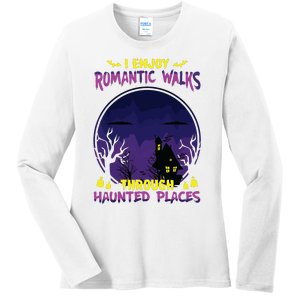 Funny Ghost Hunting Romantic Walk Paranormal Halloween Ladies Long Sleeve Shirt