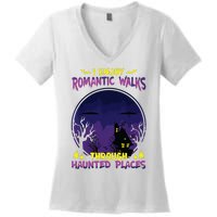 Funny Ghost Hunting Romantic Walk Paranormal Halloween Women's V-Neck T-Shirt