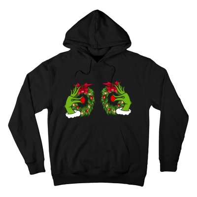 Funny Grinch Hands Is On The Breast Christmas Hoodie