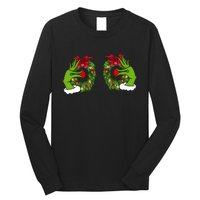 Funny Grinch Hands Is On The Breast Christmas Long Sleeve Shirt