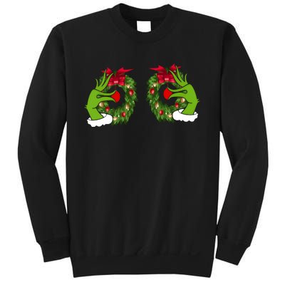 Funny Grinch Hands Is On The Breast Christmas Sweatshirt