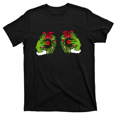 Funny Grinch Hands Is On The Breast Christmas T-Shirt