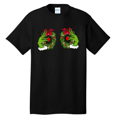 Funny Grinch Hands Is On The Breast Christmas Tall T-Shirt