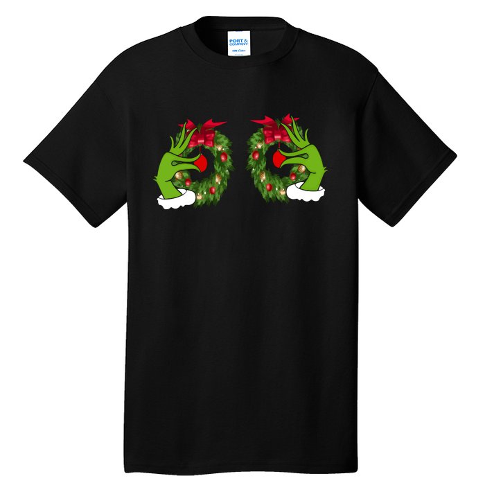 Funny Grinch Hands Is On The Breast Christmas Tall T-Shirt