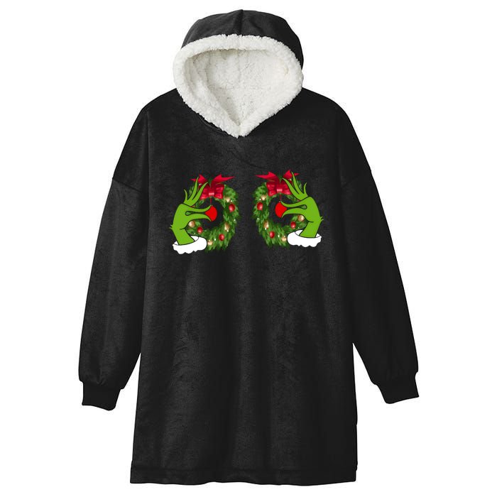 Funny Grinch Hands Is On The Breast Christmas Hooded Wearable Blanket