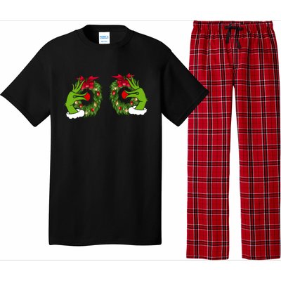 Funny Grinch Hands Is On The Breast Christmas Pajama Set