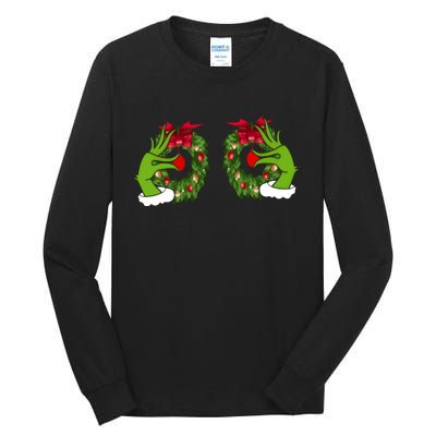 Funny Grinch Hands Is On The Breast Christmas Tall Long Sleeve T-Shirt