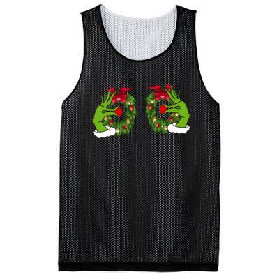 Funny Grinch Hands Is On The Breast Christmas Mesh Reversible Basketball Jersey Tank