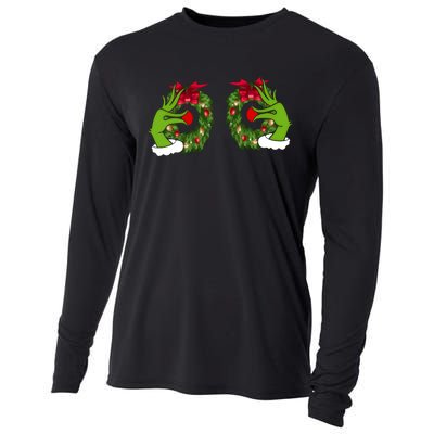 Funny Grinch Hands Is On The Breast Christmas Cooling Performance Long Sleeve Crew