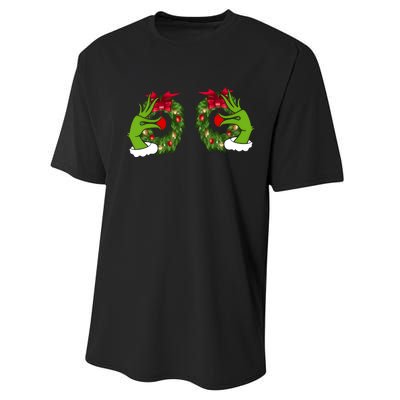 Funny Grinch Hands Is On The Breast Christmas Performance Sprint T-Shirt