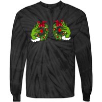 Funny Grinch Hands Is On The Breast Christmas Tie-Dye Long Sleeve Shirt