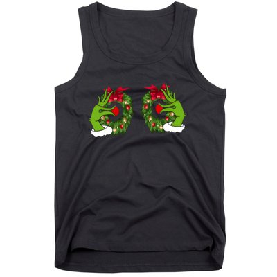 Funny Grinch Hands Is On The Breast Christmas Tank Top