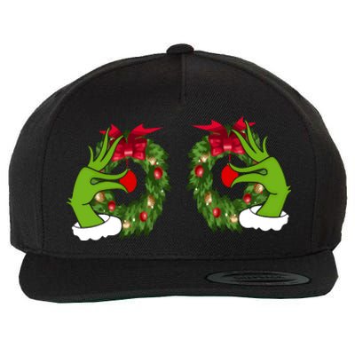 Funny Grinch Hands Is On The Breast Christmas Wool Snapback Cap