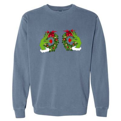 Funny Grinch Hands Is On The Breast Christmas Garment-Dyed Sweatshirt