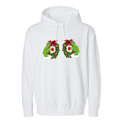 Funny Grinch Hands Is On The Breast Christmas Garment-Dyed Fleece Hoodie