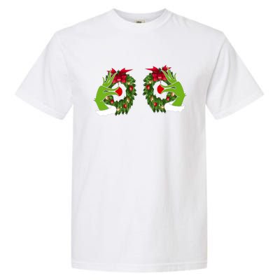 Funny Grinch Hands Is On The Breast Christmas Garment-Dyed Heavyweight T-Shirt