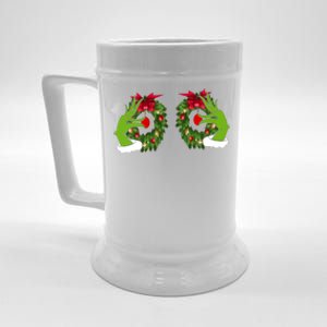 Funny Grinch Hands Is On The Breast Christmas Beer Stein