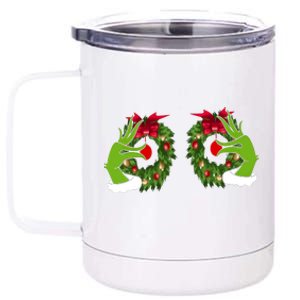 Funny Grinch Hands Is On The Breast Christmas 12 oz Stainless Steel Tumbler Cup