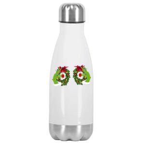 Funny Grinch Hands Is On The Breast Christmas Stainless Steel Insulated Water Bottle