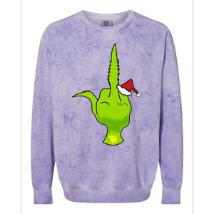 Funny Green Hand Middle Finger Xmas Santa Colorblast Crewneck Sweatshirt