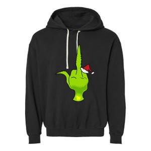 Funny Green Hand Middle Finger Xmas Santa Garment-Dyed Fleece Hoodie