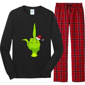 Funny Green Hand Middle Finger Xmas Santa Long Sleeve Pajama Set