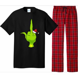 Funny Green Hand Middle Finger Xmas Santa Pajama Set