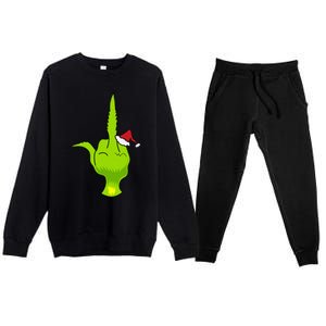 Funny Green Hand Middle Finger Xmas Santa Premium Crewneck Sweatsuit Set