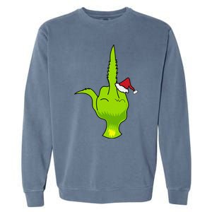 Funny Green Hand Middle Finger Xmas Santa Garment-Dyed Sweatshirt