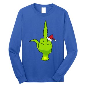 Funny Green Hand Middle Finger Xmas Santa Long Sleeve Shirt