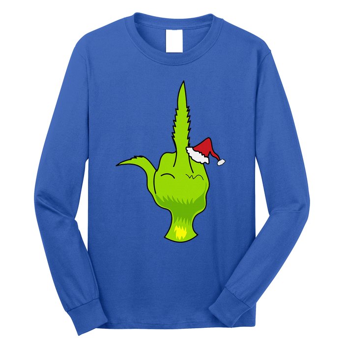 Funny Green Hand Middle Finger Xmas Santa Long Sleeve Shirt