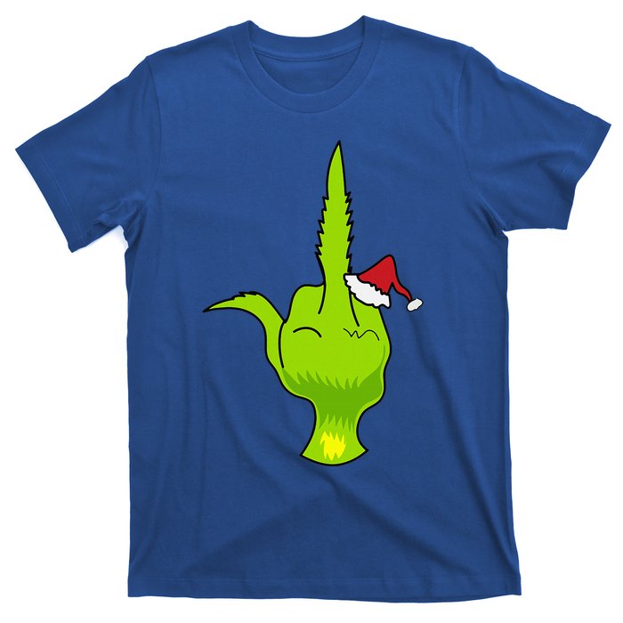 Funny Green Hand Middle Finger Xmas Santa T-Shirt